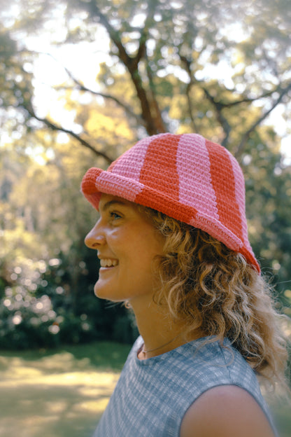Crochet Hat ~ Pink + Red
