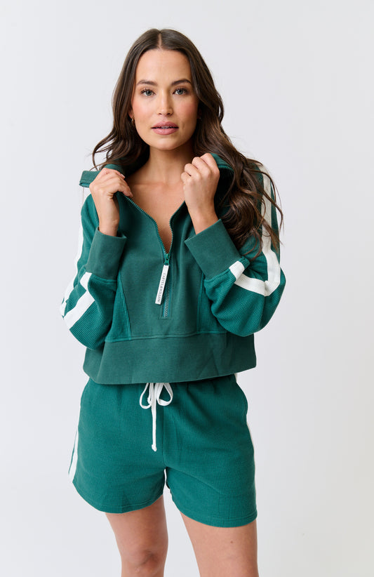 Tina 1/4 Zip Sweater - Jade Waffle