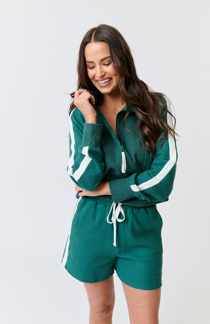 Tina 1/4 Zip Sweater - Jade Waffle