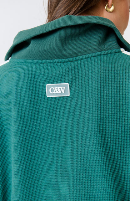 Tina 1/4 Zip Sweater - Jade Waffle