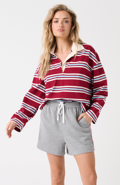 Alissa Rugby Tee- Raspberry Stripe