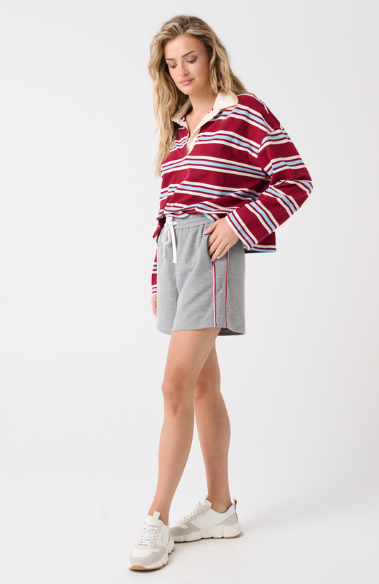 Alissa Rugby Tee- Raspberry Stripe
