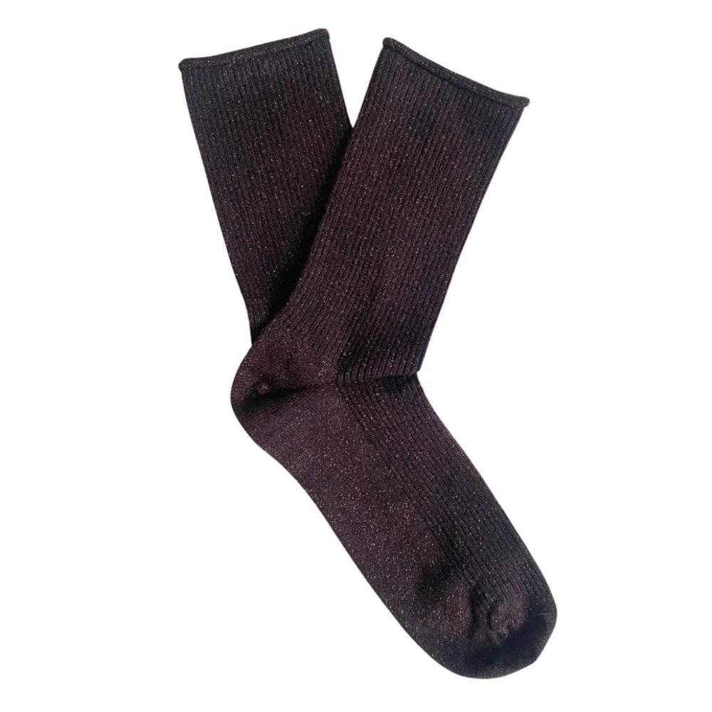 Glitter Lurex Socks | Dark Brown