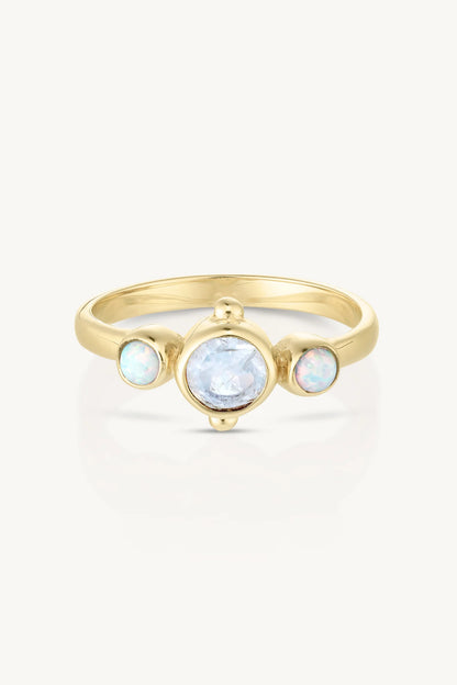 Cora Moonstone and Opal Gold Ring ~ 8/L