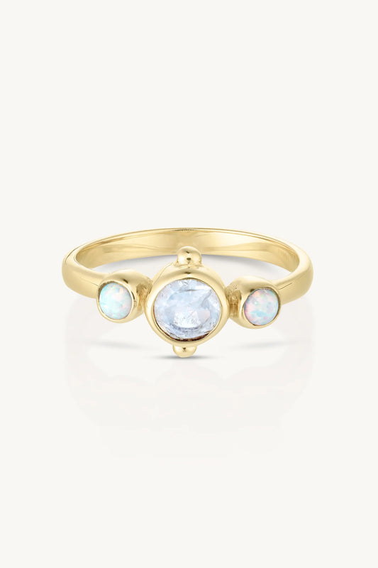 Cora Moonstone and Opal Gold Ring ~ 8/L