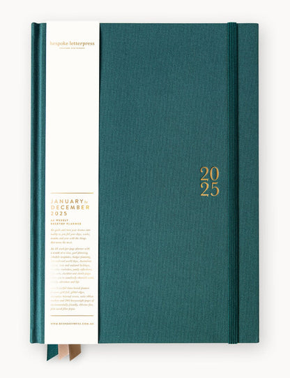 2025 Desktop A4 Linen Bound Planner - Teal