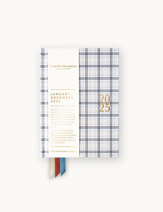 2025 Day to a Page Linen Bound Planner - Blue Check