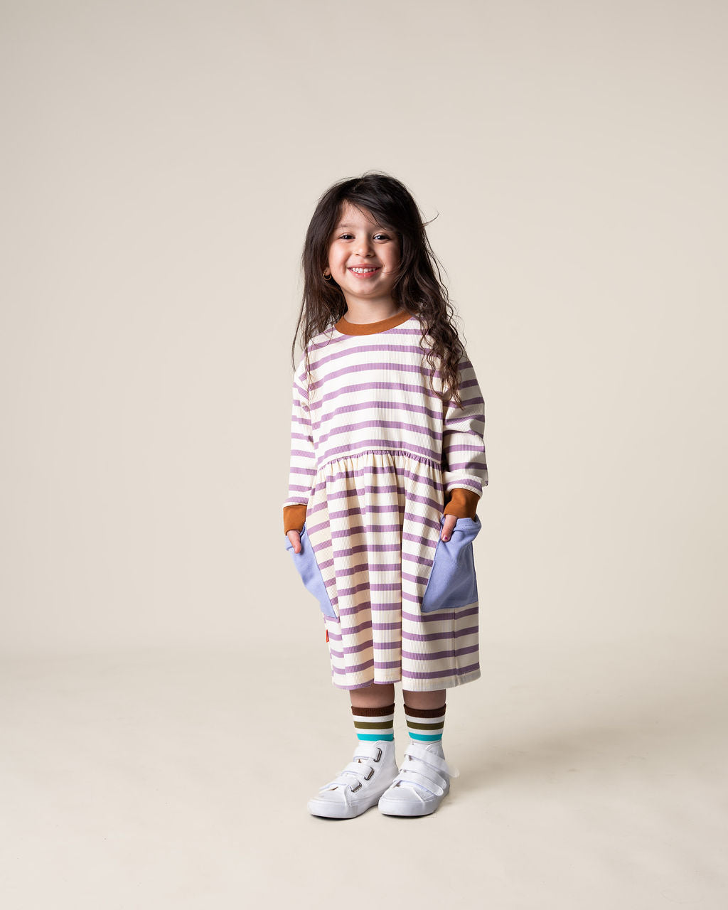 Long Sleeve Bell Dress | Purple Stripes