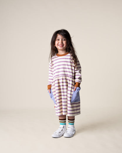Long Sleeve Bell Dress | Purple Stripes