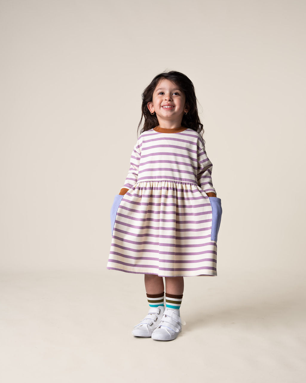 Long Sleeve Bell Dress | Purple Stripes