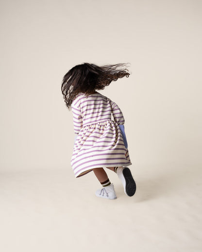 Long Sleeve Bell Dress | Purple Stripes