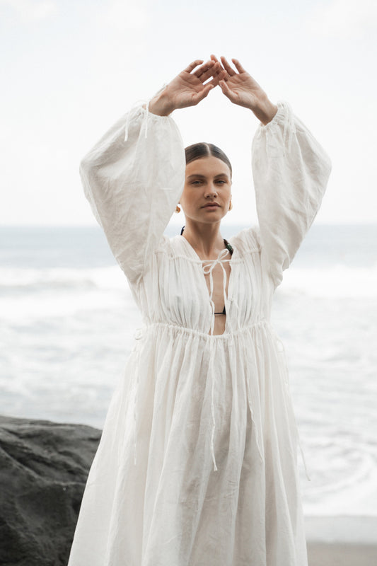 Ruched Linen Dress