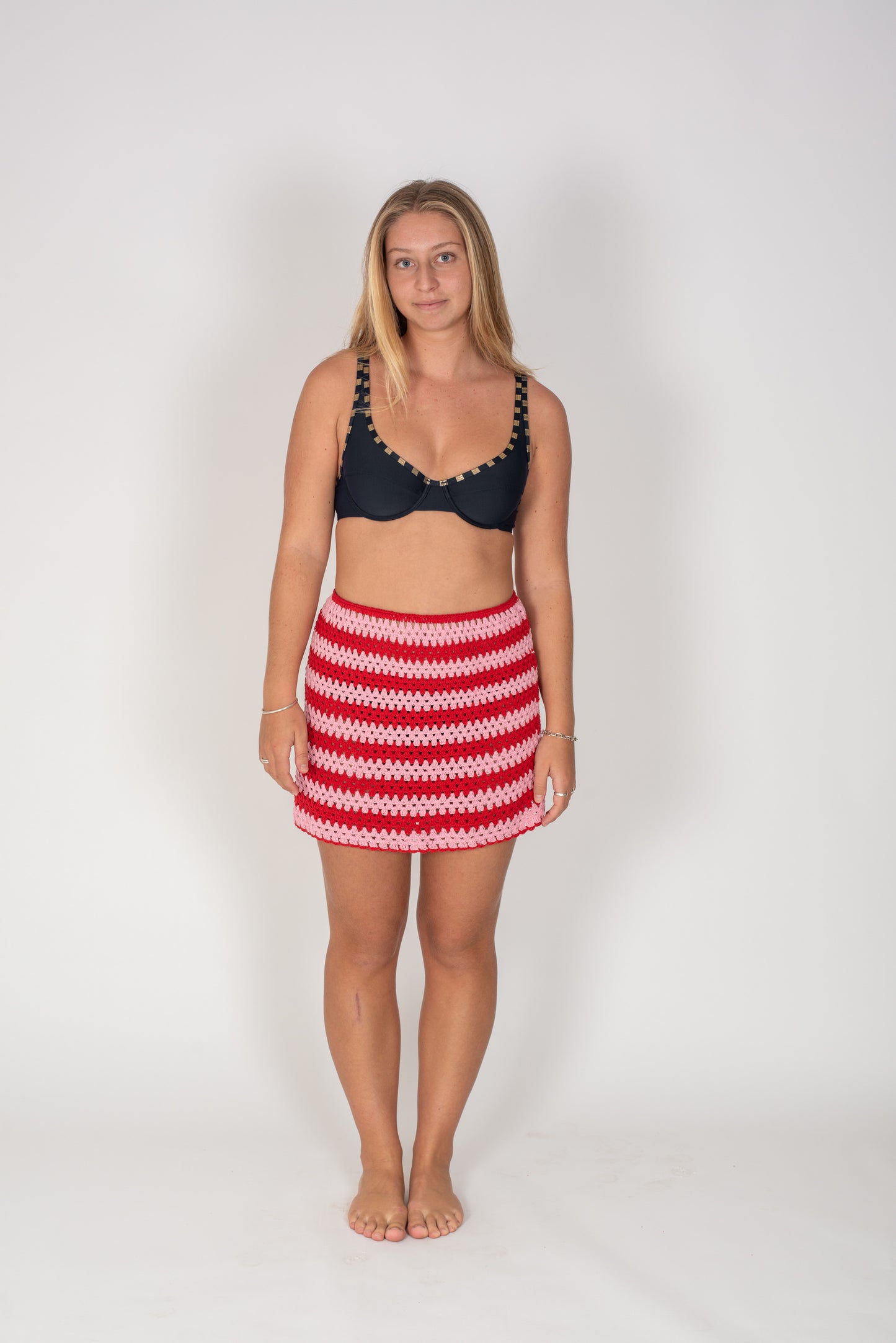 Crochet Mini Skirt ~ Pink + Red