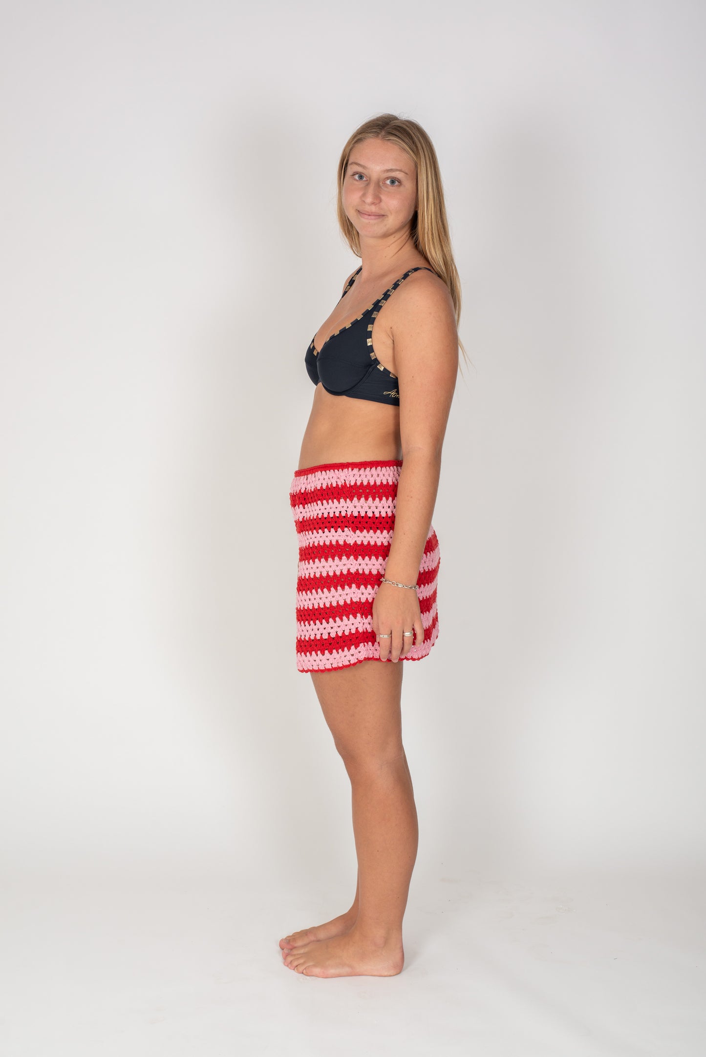 Crochet Mini Skirt ~ Pink + Red