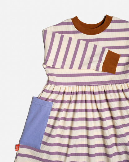 Long Sleeve Bell Dress | Purple Stripes