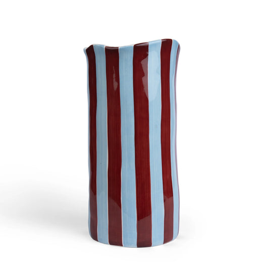 Large Stripe Vase ~ Burgundy + Blue