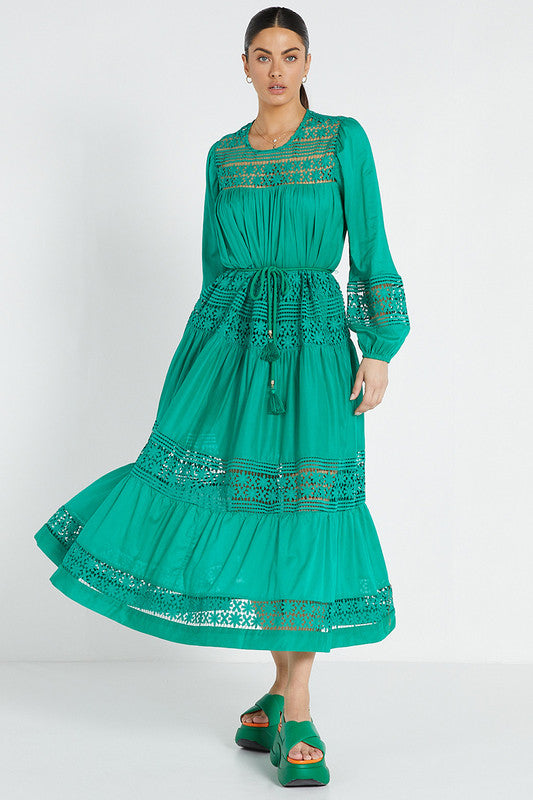 Lace Insert Maxi Dress - Emerald
