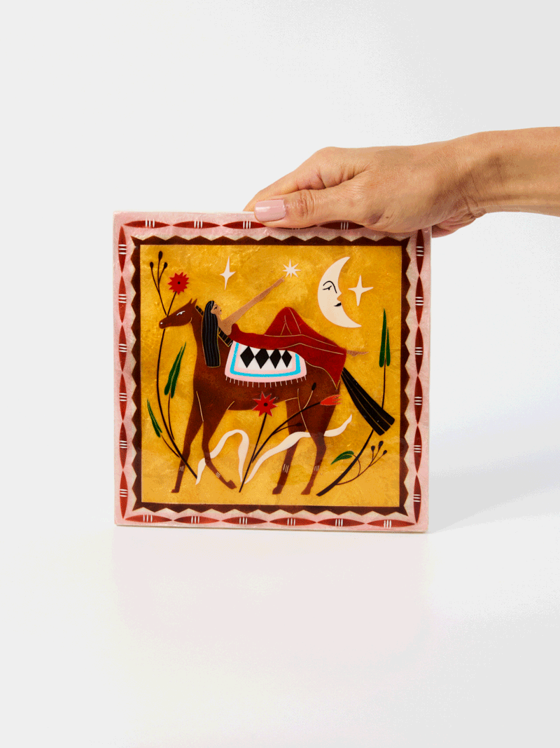 Fable Horseback Pink Square