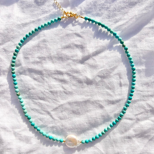 Sea Blue Necklace with Pearl