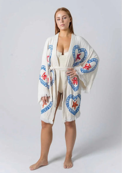 Midi Natural Robe ~ Crab/Sea Star Hand Pressed Motif