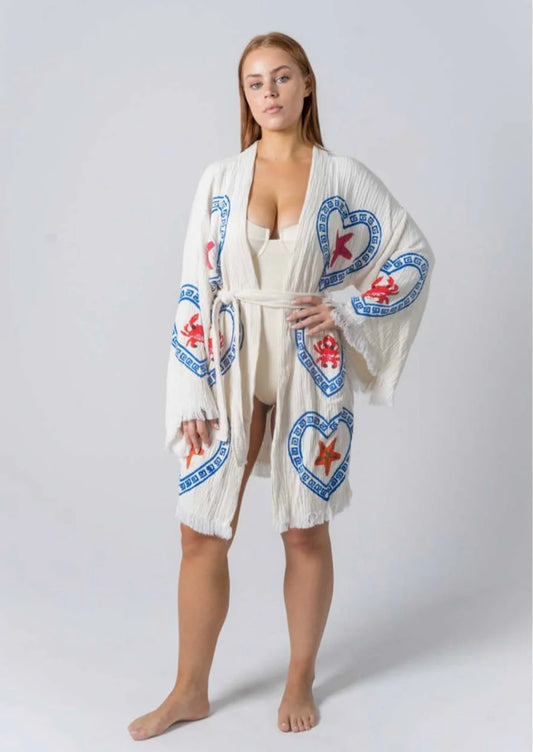 Midi Natural Robe ~ Crab/Sea Star Hand Pressed Motif