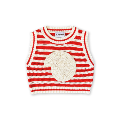 Knitted Crochet-Shell Vest - Chilli