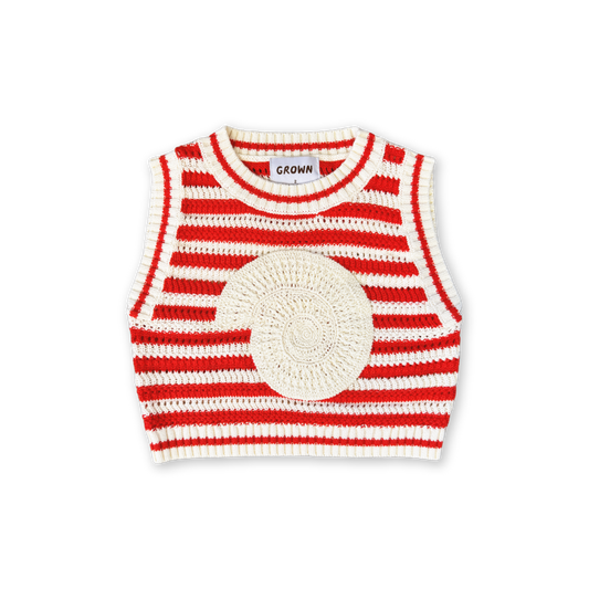 Knitted Crochet-Shell Vest - Chilli