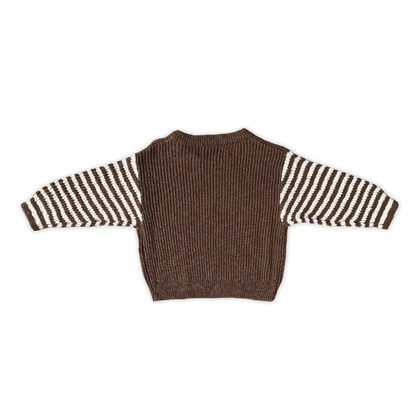 Organic Stripe Sleeve Knit Pull Over - Espresso