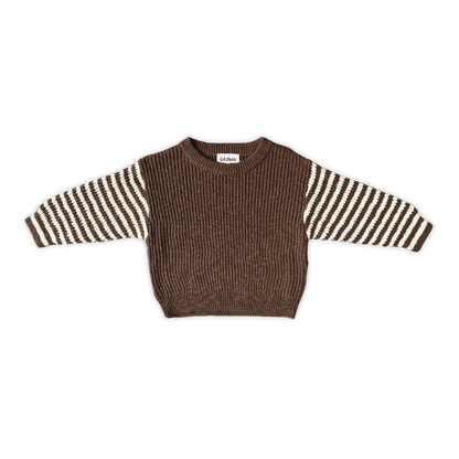 Organic Stripe Sleeve Knit Pull Over - Espresso