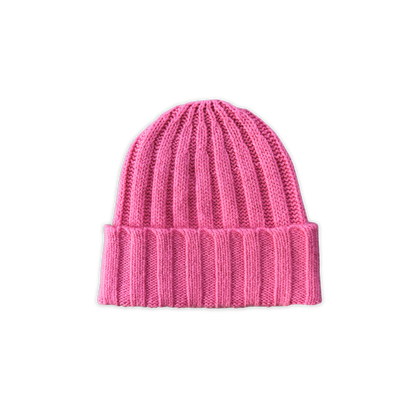 Merino Blend Rib Knit Beanie - Raspberry