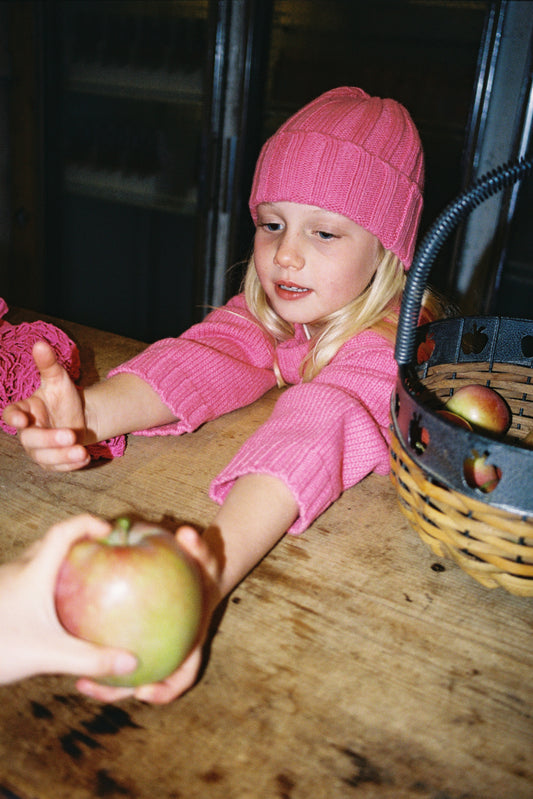 Merino Blend Rib Knit Beanie - Raspberry