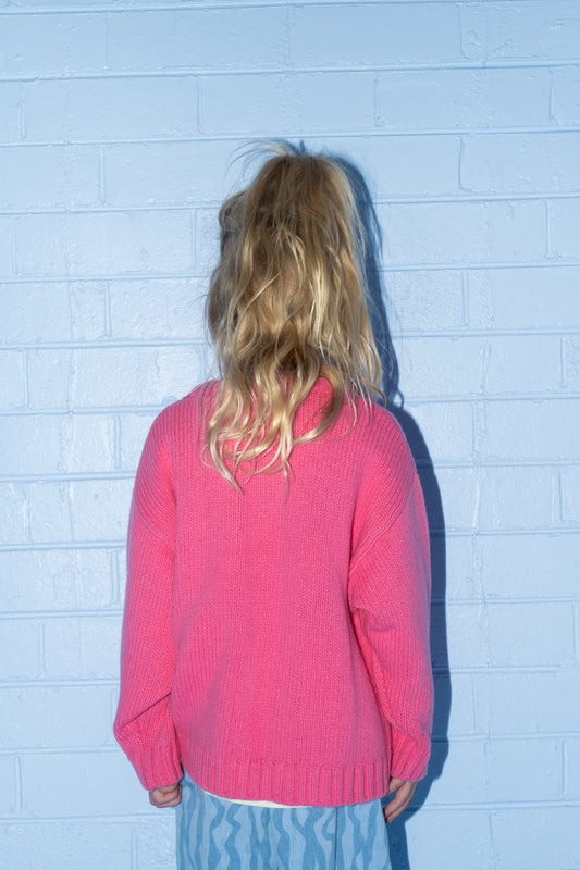 Merino Blend Knit Pull Over - Raspberry