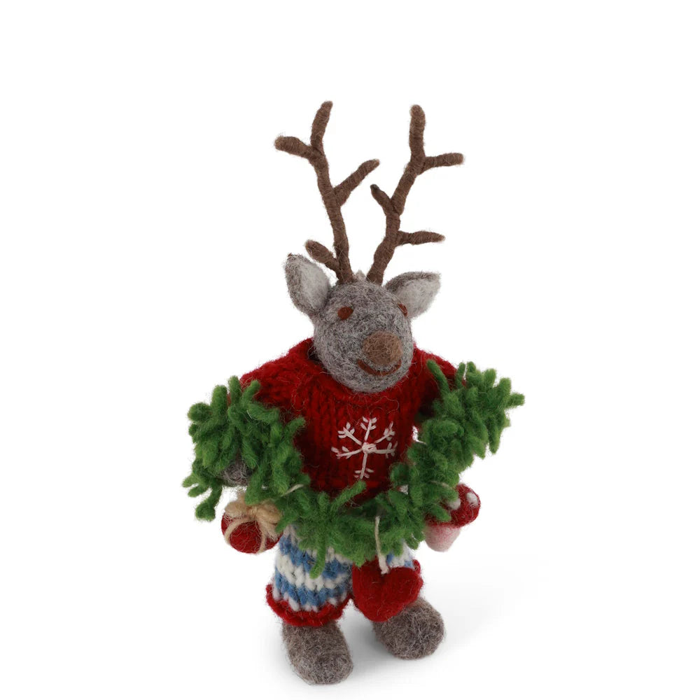 Deer Boy Small Grey with Garland