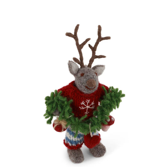 Deer Boy Small Grey with Garland