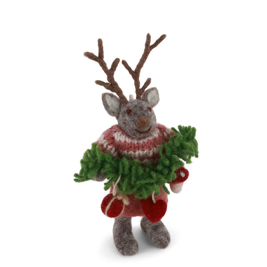 Deer Girl Small Grey with Garland