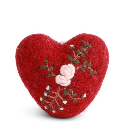 Heart with Branch Red Felt Decoration