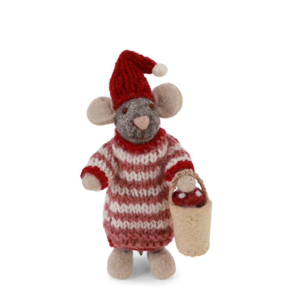 Mouse Girl Small Grey with Mushroom Bucket