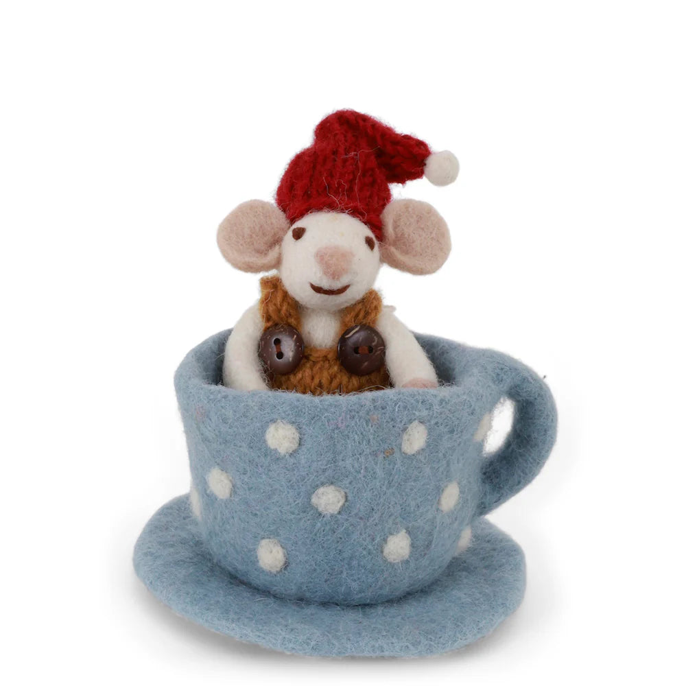 Mouse in Blue Coffee Cup
