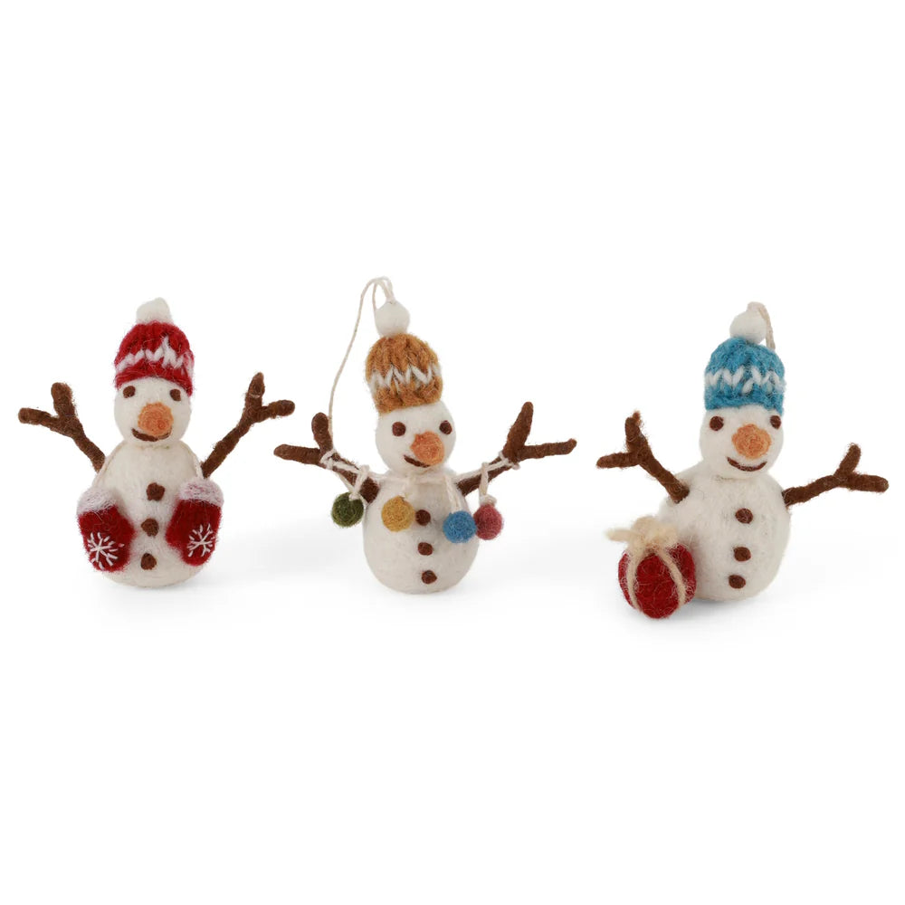 Snowman Knitted Hat Decoration Set of 3