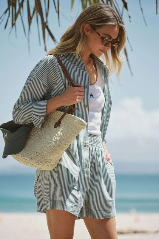 Oversized Shirt Winter Green White Stripe