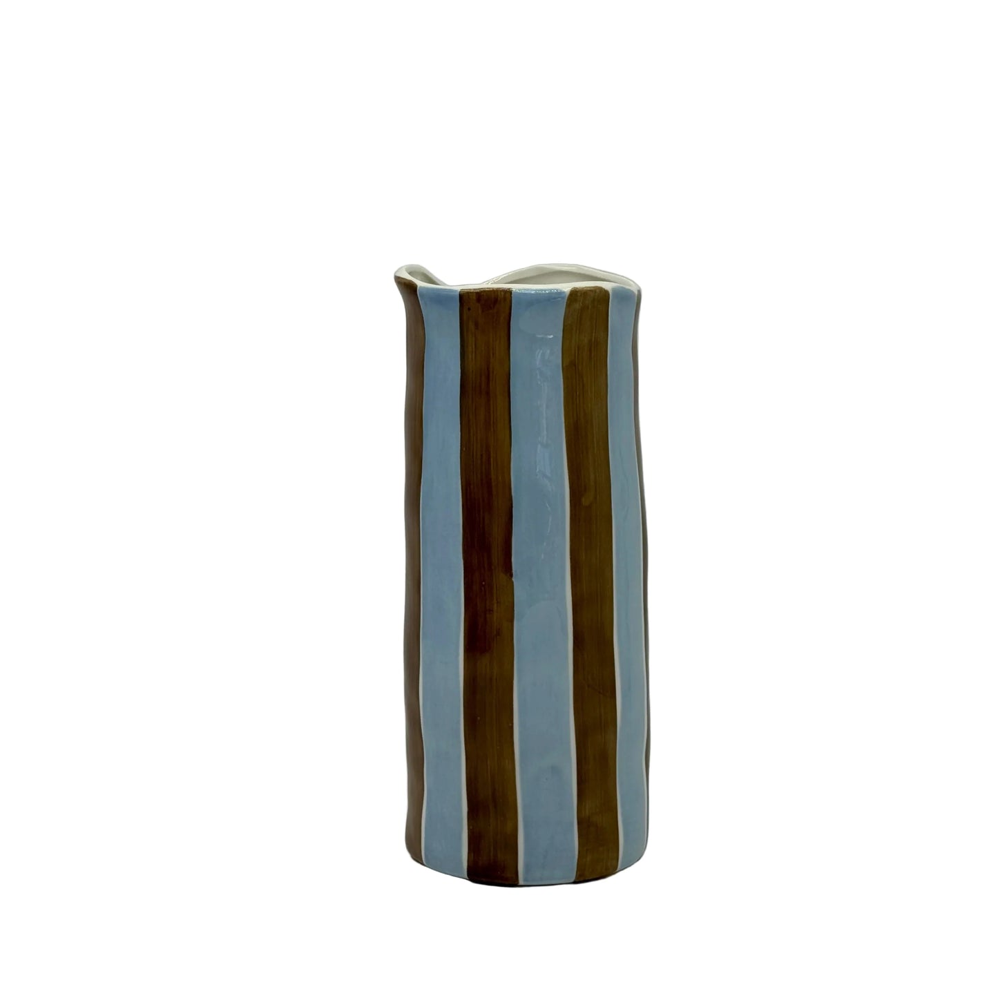 Medium Ceramic Vase ~ Cornflower + Brown Stripe