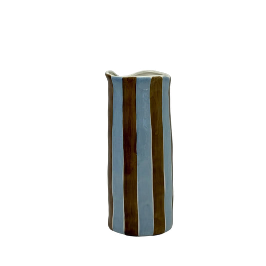 Medium Ceramic Vase ~ Cornflower + Brown Stripe