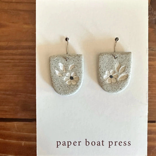 Flower Hanging Earring Half Oval - Stone