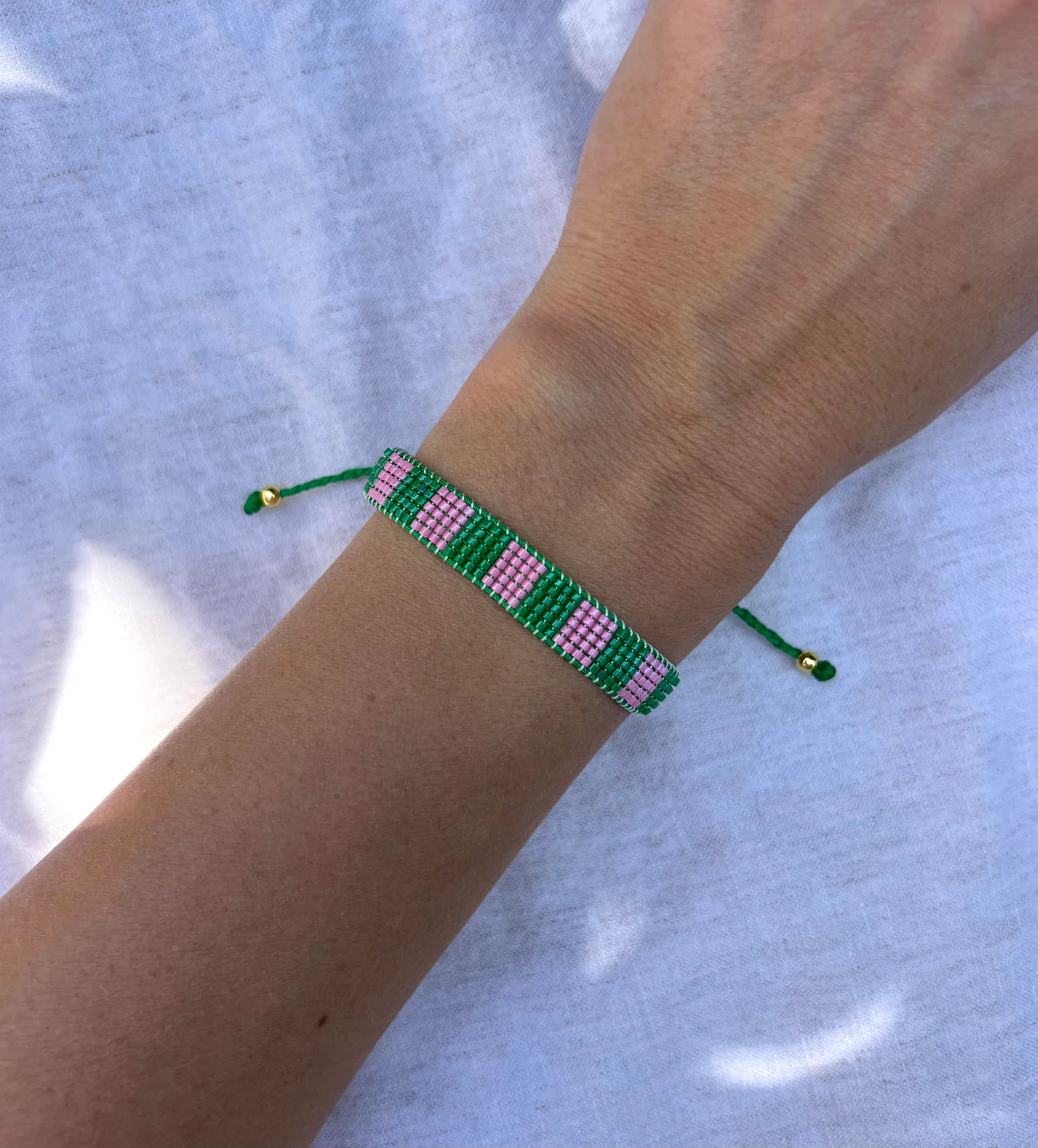 Green + Pink Beaded Bracelet