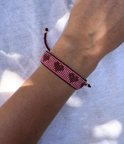 Hearts Pink Beaded Bracelet