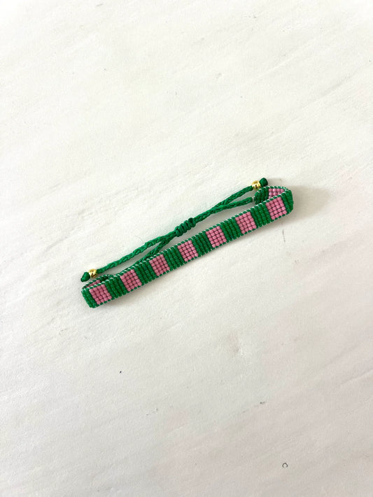 Green + Pink Beaded Bracelet
