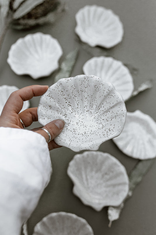 Trinket Dish Shell Speckled White