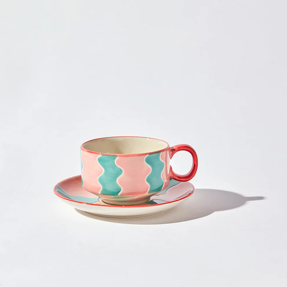 Teal Lyon Cup + Saucer Set