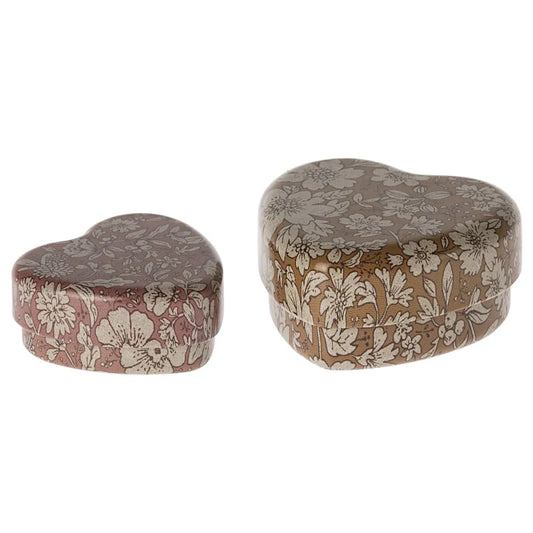 Maileg Metal Heart Box Set Ochre Heather 2 Pack