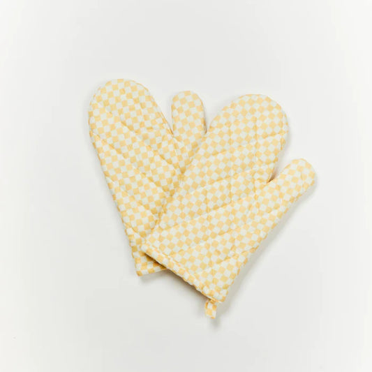 Oven Mitt Pair - Tiny Checkers Peach